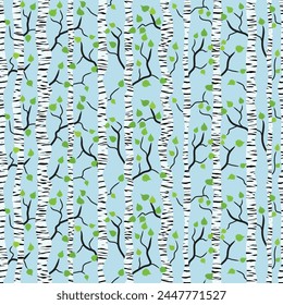 Birch forest, stylized drawing, seamless pattern, vector design