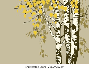 Birch grove in autumn time. Vector background (card, panel). Nature  illustration.