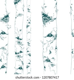Birch Grove. Seamless vector pattern with birch trees on a white background. beautiful graphic drawing with the texture of the birch thicket