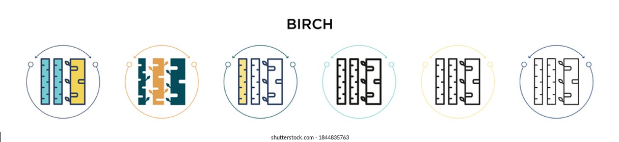 Birch icon in filled, thin line, outline and stroke style. Vector illustration of two colored and black birch vector icons designs can be used for mobile, ui, web