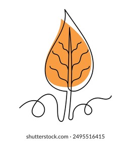 Birch leaf hand drawn with continuous line. Minimalistic vector illustration of birch leaf in one line, leaf icon isolated on white background