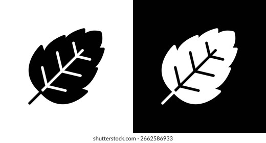 Birkenblattsymbol im schwarzen Glyphenstil. Silhouette Sammlung Vektorgrafik.