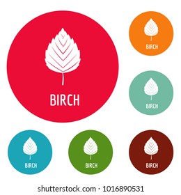 Birch leaf icons circle set vector isolated on white background
