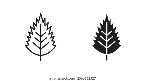 Birch leaf icons in line stroke and flat versions