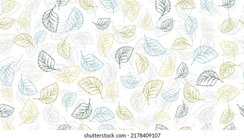 Birch leaves outline vector seamless pattern graphic design. Floral hand drawn background. Birch or basil foliage textile print. Summer organic doodle leaves wrapping paper pattern. Minimal canvas 