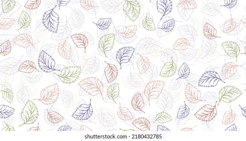 Las hojas de pájaro delinean el vector de diseño gráfico de patrones sin fisuras. Fondo dibujado a mano floral. Papel textil de color pájaro o lienzo. Hojas de doodle orgánicas de verano que envuelven el patrón de papel. Diseño botánico.