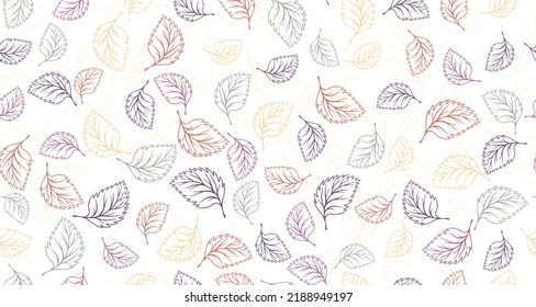 Birch leaves outline vector seamless pattern graphic design. Floral hand drawn background. Birch or linden foliage textile print. Autumn organic doodle leaves wrapping paper pattern. Houseplant leaf