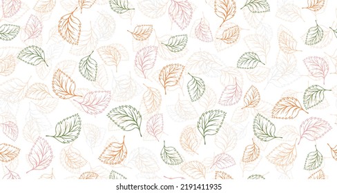 Las hojas de pájaro delinean el vector de diseño gráfico de patrones sin fisuras. Fondo dibujado a mano floral. Huella textil de abedul o albahaca. El doodle orgánico de primavera deja un patrón continuo. Hoja de huerta