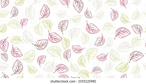 Birch leaves outline vector seamless pattern graphic design. Floral hand drawn background. Birch or linden foliage textile print. Spring organic doodle leaves continuous pattern. Houseplant leaf