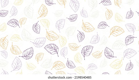 Birch leaves outline vector seamless pattern graphic design. Floral hand drawn background. Birch or basil foliage textile print. Spring organic doodle leaves continuous pattern. Botany design.