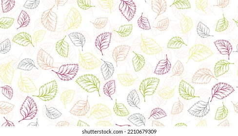Birch leaves outline vector seamless pattern graphic design. Floral hand drawn background. Birch or basil foliage textile print. Summer organic doodle leaves wrapping paper pattern. Eco design.