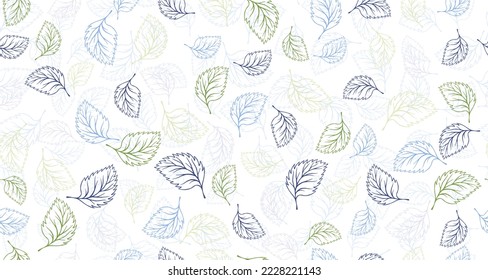 Las hojas de pájaro delinean el vector de diseño gráfico de patrones sin fisuras. Fondo dibujado a mano floral. Papel textil de color pájaro o lienzo. Hojas de doodle orgánicas de verano que envuelven el patrón de papel. Diseño ecológico.