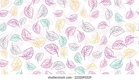 Birch leaves outline vector seamless pattern graphic design. Floral hand drawn background. Basil or linden foliage fabric print. Summer organic doodle leaves wrapping paper pattern. Botany design.