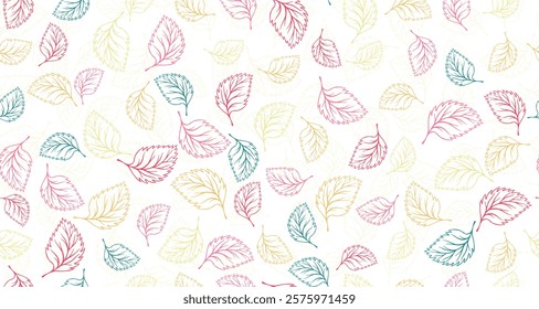 Birch leaves outline vector seamless pattern graphic design. Floral hand drawn background. Birch or basil foliage textile print. Autumn organic doodle leaves wrapping paper pattern. Minimal canvas 