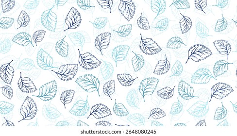 Hojas de abedul contorno de Vector sin patrón de Diseño gráfico. Fondo dibujado a mano floral. Estampado de tela de albahaca o tilo. El doodle orgánico de primavera deja un patrón continuo. Diseño ecológico.