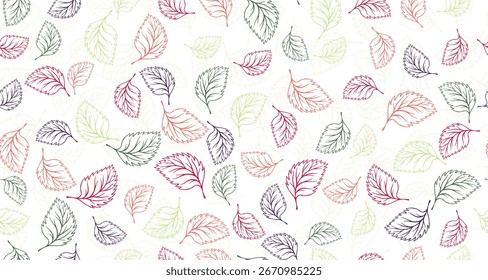 Birch leaves outline vector seamless pattern graphic design. Floral hand drawn background. Birch or linden foliage textile print. Autumn organic doodle leaves wrapping paper pattern. Botany design.