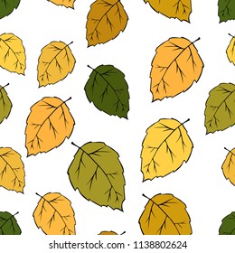 Birch leaves seamless pattern. Background for wallpapers, textiles, papers, fabrics, web pages. Leaf ornament, vintage style.