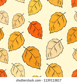 Birch leaves seamless pattern. Background for wallpapers, textiles, papers, fabrics, web pages. Leaf ornament, vintage style.