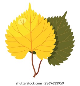 Hojas de pájaro foliage ornamental verde amarillo con ilustración plana vectorial de tallo. Otoño verano estacional caricatura botánica textura vegetación exuberante hierba floral herbario diseño decorativo