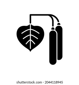 Birch pollen black glyph icon. Tree leaf, botanical earing. Cause of allergic reaction. Common seasonal allergen. Allergy for plant. Silhouette symbol on white space. Vector isolated illustration