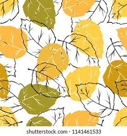 Birch seamless pattern on light gray background for wallpapers, textiles, papers, fabrics, web pages. Leaf ornament, vintage style.