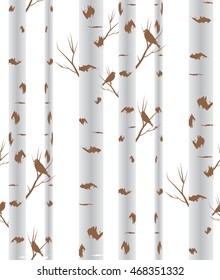 birch tree and bird.seamless pattern.vector.fabric