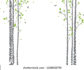 Birch Tree with deer and birds Silhouette Background for wallpaper sticker