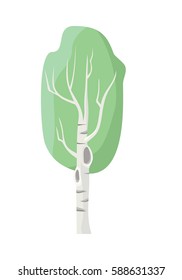 Birch tree with green leaves. Birch icon. Tree forest, leaf branch nature green, plant eco organic natural wood illustration. Vector illustration
