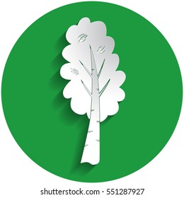 Birch tree icon in paper style on green circle