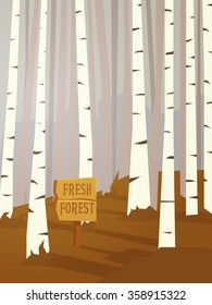 Birch tree landscape. Vector illustration art