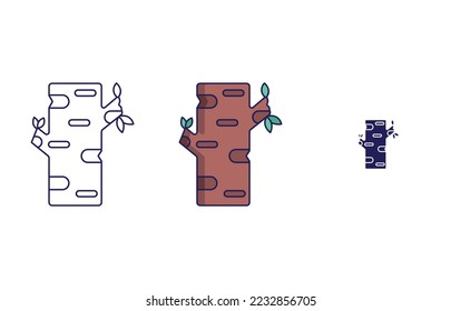 Icono de línea de árbol de birch y glifo, ilustración vectorial