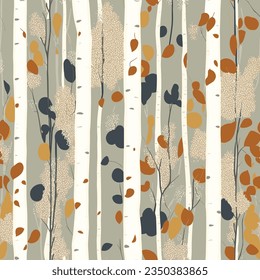 Birch tree pattern. Seamless vector illustration pattern with autumn birch trees. Perfect for textile, wallpaper or print design. Fabric Design  for wallpapers, web site background, postcard.