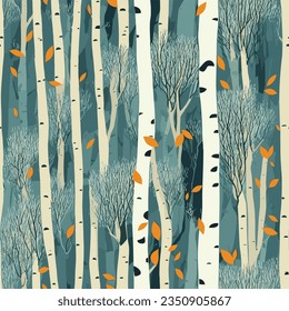 Birch tree pattern. Seamless vector illustration pattern with autumn birch trees. Perfect for textile, wallpaper or print design. Fabric Design  for wallpapers, web site background, postcard.