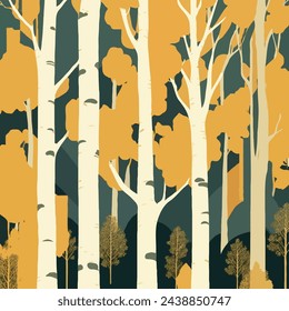 Birch tree pattern. Seamless vector illustration pattern with autumn birch trees. Perfect for textile, wallpaper or print design. Fabric Design for wallpapers, web site background, postcard.