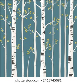 Birch tree pattern. Seamless vector illustration pattern with autumn birch trees. Perfect for textile, wallpaper or print design. Fabric Design for wallpapers, web site background, postcard.