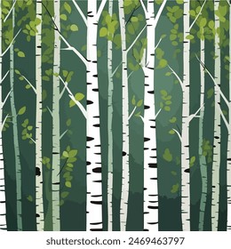 Birch tree pattern. Seamless vector illustration pattern with autumn or summer birch trees. Perfect for textile, wallpaper or print design. Fabric Design for wallpapers, web site background, postcard.