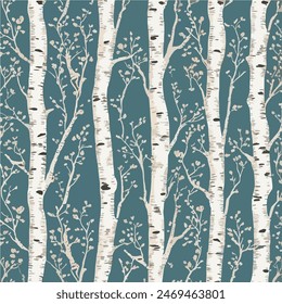 Birch tree pattern. Seamless vector illustration pattern with autumn or summer birch trees. Perfect for textile, wallpaper or print design. Fabric Design for wallpapers, web site background, postcard.