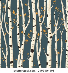 Birch tree pattern. Seamless vector illustration pattern with autumn birch trees. Perfect for textile, wallpaper or print design. Fabric Design for wallpapers, web site background, postcard.