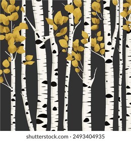 Birch tree pattern. Seamless vector illustration pattern with autumn birch trees. Perfect for textile, wallpaper or print design. Fabric Design  for wallpapers, web site background, postcard.