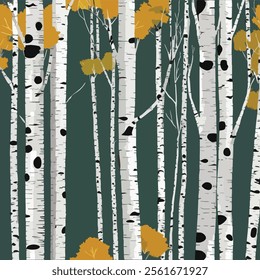 Birch tree pattern. Seamless vector illustration pattern with autumn or spring birch trees. Perfect for textile, wallpaper or print design. Fabric Design for wallpapers, web site background, postcard.