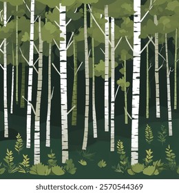 Birch tree pattern. Seamless vector illustration pattern with summer or spring birch trees. Perfect for textile, wallpaper or print design. Fabric Design for wallpapers, web site background, postcard.