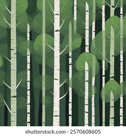 Birch tree pattern. Seamless vector illustration pattern with autumn or summer birch trees. Perfect for textile, wallpaper or print design. Fabric Design for wallpapers, web site background, postcard.