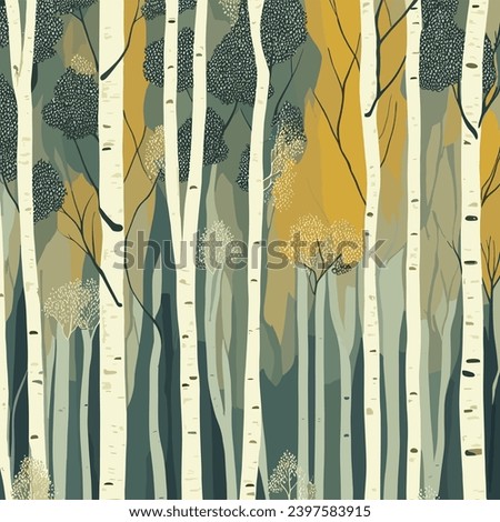 Birch tree pattern. Seamless vector illustration pattern with autumn birch trees. Perfect for textile, wallpaper or print design. Fabric Design for wallpapers, web site background, postcard.