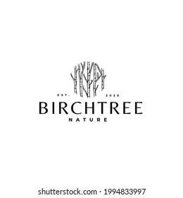 Birch Tree Plant Drawing Logo Vector Illustration Template Icon 