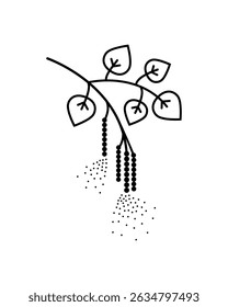 Birch tree pollen, line art vector illustration.