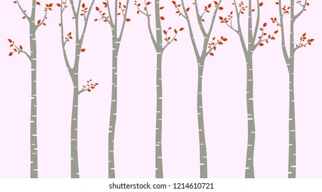 Birch tree with red leaf