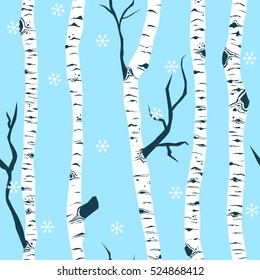 Birch tree seamless pattern. Vector flat design.