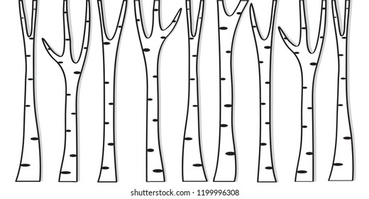 Birch Tree Silhouette Background. Birch Grove. Flat design, vector.