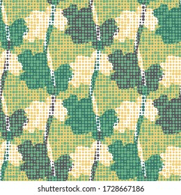 Siluetas de árbol de birco. Resumen del patrón vectorial sin costuras decorativo en el fondo de los puntos polka. Es ideal para tapices, decoración interior, cortinas, papel de envoltura y tela de moda.