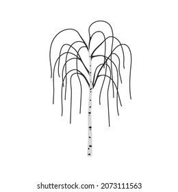 Árbol de aves sin hojas sobre fondo blanco. Ilustración del vector